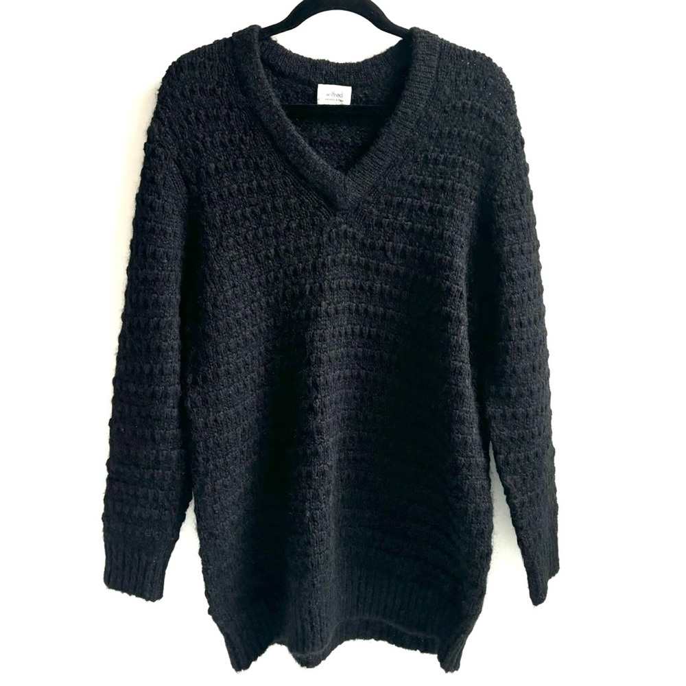 Wilfred Wool Mohair V-Neck Cable Knit Long Sleeve Sweater Oversized Small Black